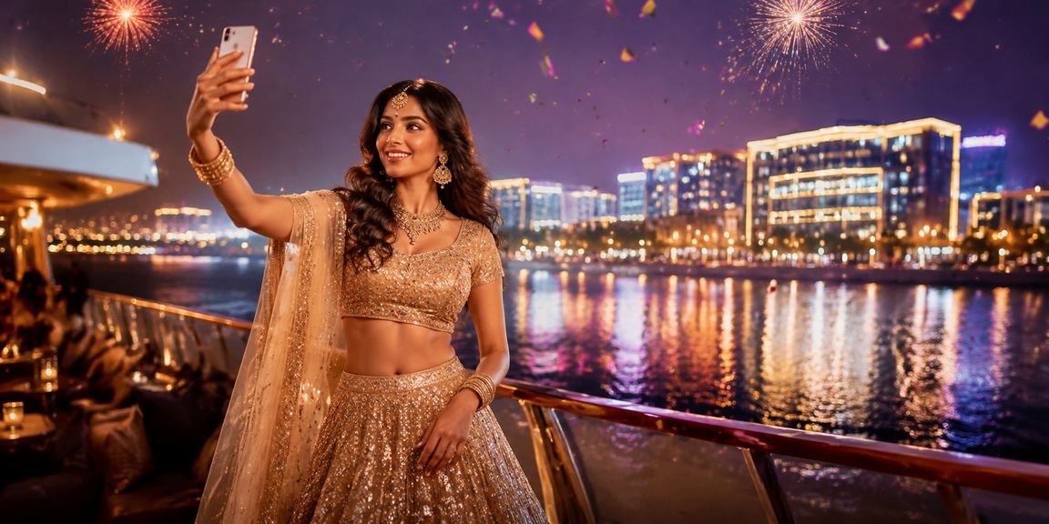 Mobile casino gaming in India with traditional attire and phone