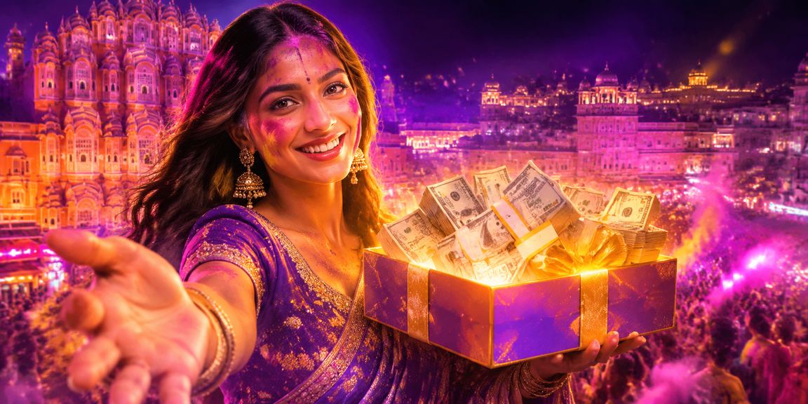 Casino styled entertainment with Holi festival backdrop in Jaipur